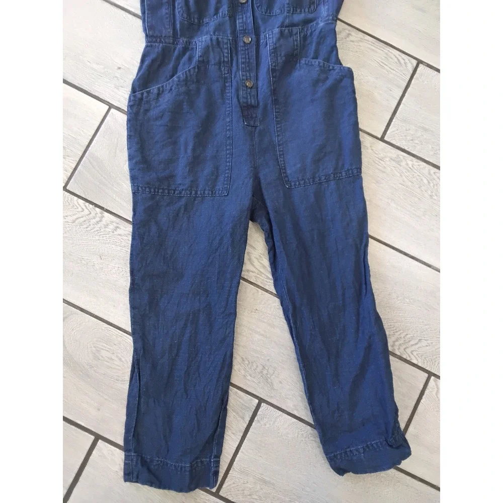 Banana Republic Linen Cotton Utility Jumpsuit Indigo Blue Sleeveless XS Romper